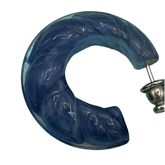 Vintage Chunky Blue & Black Acrylic Hoop Earrings 2 Pair - Picture 5 of 13